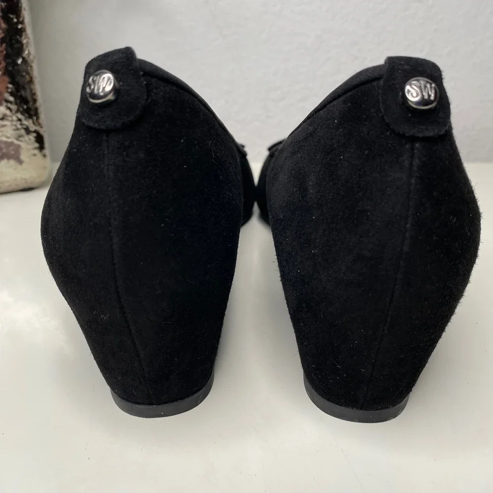 Stuart Weitzman Quilty Black Suede Quilted Bow Wedge Heels Luxury Shoes Size 11N - Picture 6 of 11